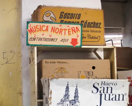 Fig. 2 En los mercados, los mensajes saturan el espacio de comercialización, los recursos son variados ya que muchos de ellos son temporales y de acuerdo con el precio que en el día se tenga. (archivo de la autora / Mónica de la Barrera).